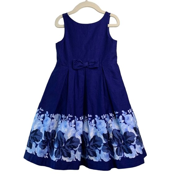 JANIE AND JACK Moonlight Garden Dress Girls 5 5T Navy Blue Cotton Floral Lined - Picture 1 of 12